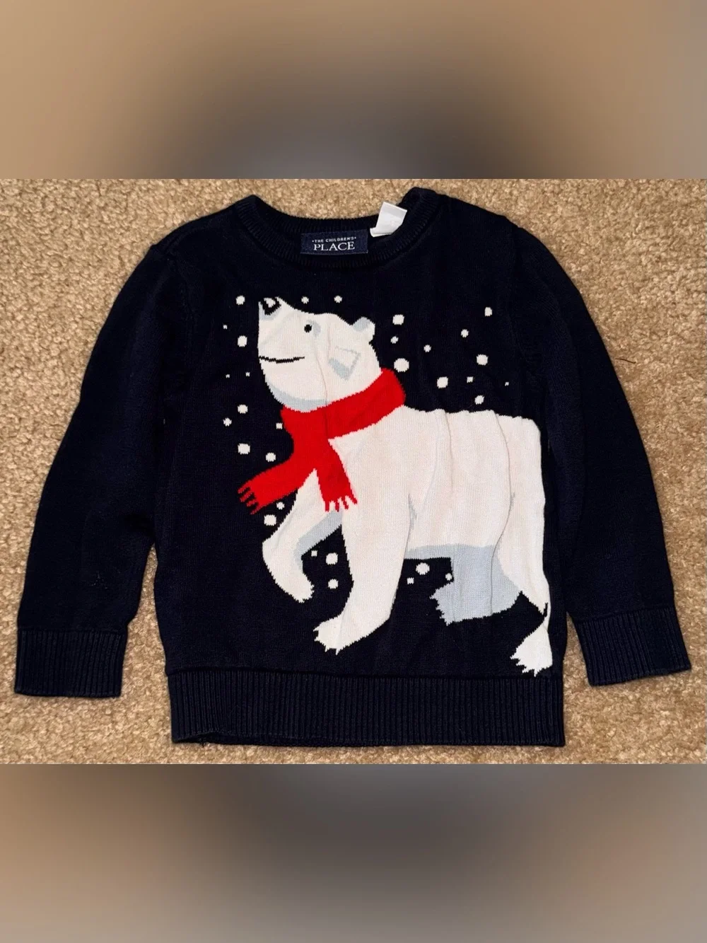 The Children's Place Navy Sweater with White Polar Bear and Red Scarf